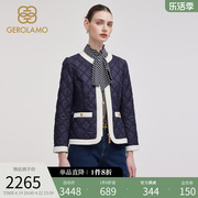 GEROLAMO法式小香风棉服2024年春款简约撞色圆领百搭菱形格厚外套