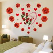 浪漫花卉墙贴卧室床头，客厅沙发墙装饰墙上贴画，贴纸红色玫瑰花壁纸
