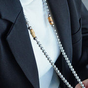 好物体验时髦饰品原创气质，竹节银灰珍珠项链，长款毛衣链潮