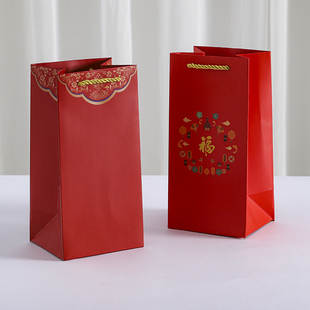 中国风喜庆红色保温杯袋，公司周年庆水杯袋长款包装袋