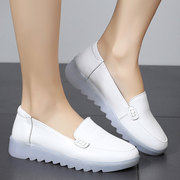 秋季女鞋平跟单鞋小白鞋白色，护士鞋牛筋底平底鞋浅口圆头厚底