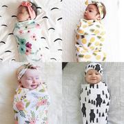 欧美茧型婴儿睡袋兔耳朵，发带套装新生儿防踢睡袋，打结发带两件套c2