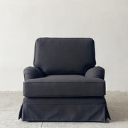 研舍北欧极简黑色布艺开衩单人位沙发样板房办公室靠垫椅家具G