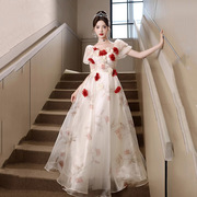 法式晚礼服裙女红色花朵仙气长裙宴会气质公主风高级感超仙连衣裙