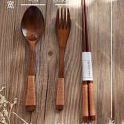 原木叉勺筷盒套装便携筷子木质勺子叉子布袋创意餐具勺筷套装餐具