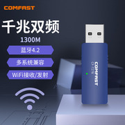 COMFAST 727B蓝牙+网卡二合一1300兆USB无线网卡台式机千兆笔记本家用电脑WiFi接收发射器迷你5G双频外置网卡