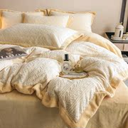 日式雕花绒床上四件套冬季珊瑚绒保暖舒适被套加厚牛奶绒床上用品