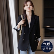 双排扣黑色西装外套女春秋季2024韩系宽松小个子西服今年流行