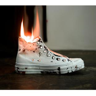 法国小众设计师daymare二次系列，烧焦的小白鞋涂鸦高帮帆布鞋