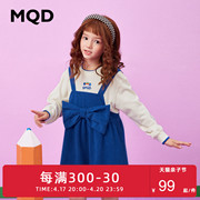 MQD2022秋季童装女童秋装假两件连衣裙拼接面料蝴蝶结裙子
