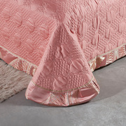 ki9s欧式贡缎提花床上用品四件套奢华粉色婚庆床盖六八十件套床品