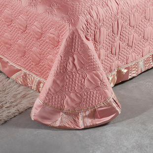 ki9s欧式贡缎提花床上用品四件套，奢华粉色婚庆床盖，六八十件套床品