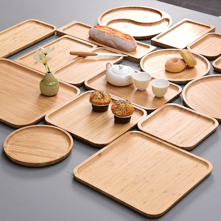竹木质托盘酒店水果盘点心盘，小吃盘水杯，茶盘子家用长方形创意日式