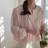 韩国cihc春季法式减龄宽松娃娃衫纹理感小排扣圆领泡泡袖衬衫