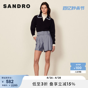 SANDRO Outlet女装春季设计感宽松显瘦细条纹西装短裤SFPSH00201