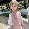 女童中袖轻薄苎麻旗袍，2024夏季装儿童，宝宝改良拼接中国风连衣裙