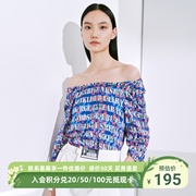 雪歌时尚一字肩衬衫女2023夏设计感露肩衬衣上衣XI221013B397