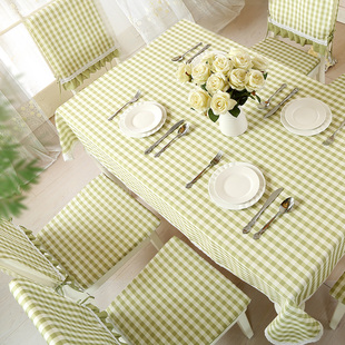 田园桌布椅套椅垫套装长方形，家用布艺格子防水茶几，餐桌布椅子套罩