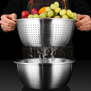 食品级304不锈钢盆子套装，加厚家用厨房，打蛋和面洗菜沥水篮漏汤盆