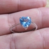 爱心形天然托帕石戒指女纯银，宝石瑞士蓝水晶，戒指环银饰品开口可调