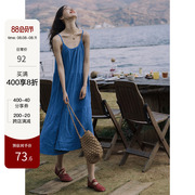 夏季吊带裙女2023克莱因蓝长裙超仙气质显白连衣裙，棉麻宽松