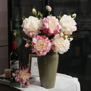 法式焦边牡丹仿真花客厅室内餐桌面假花装饰摆设，花束花艺插花摆件