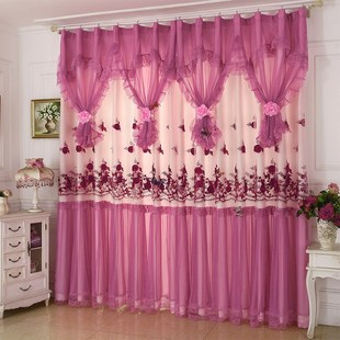 韩式蕾丝窗帘成品温馨梦幻紫色粉色结婚半遮光客厅卧室百搭落地窗