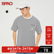SPAO男士T恤夏季WOODI细条纹刺绣短袖T恤SPRSC23H11