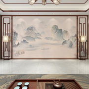 新中式壁纸意境山水壁画，卧室客厅沙发无纺布，墙布定制电视背景墙纸