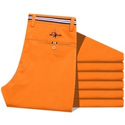 纯棉彩色长裤弹力休闲裤，男裤子桔色，橙色直筒高尔夫球男装裤春夏季