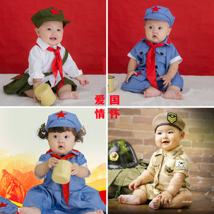婴儿拍照小红军迷彩衣服周岁宝宝百天照相儿童摄影服装八路军