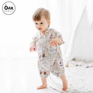 oakfamily新生婴儿衣服夏季短袖，薄款初生爬服宝宝百天满月连身衣