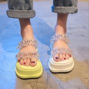 韩版时尚2023年夏季外穿透明珍珠串仙女风松糕厚底罗马凉拖鞋