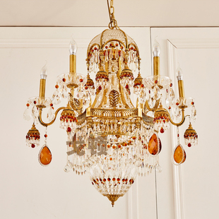 法式铜灯全铜巴洛克欧式宫廷复古别墅客厅灯美式奢华水晶纯铜吊灯