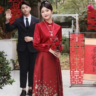 新中式汉服高级感礼服中国风红色马面裙小个子新娘敬酒服回门便装