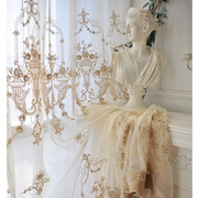 美式窗帘纱帘立体刺绣轻奢欧式半遮光卧室客厅阳台绣花可定制窗纱