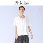 phidias纯色衬衫女2023年宽松大码女装，圆领套头薄款短袖上衣