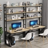 双人电脑书桌台式家用办公桌书架一体整墙简易学习书柜桌子写字台
