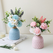 北欧创意小清新陶瓷花瓶带麻绳蝴蝶结家居装饰干花仿真花花瓶花器