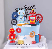 烘焙生日蛋糕装饰摆件机器人齿轮主题儿童卡通派对男孩生日插牌