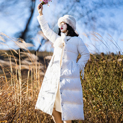 念雪落笺白色绣花羽绒服女冬季中长款白鸭绒(白鸭绒，)加厚外套