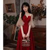 酒红色敬酒服冬季新娘，小个子礼服女平时可穿高级感薄款设计感