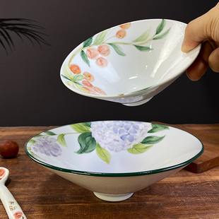 纯手绘6/8英寸斗笠面碗大碗家用陶瓷大号碗面条碗创意彩色拉面碗