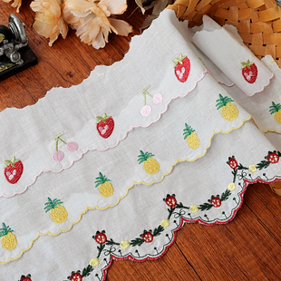 宽8厘米樱桃草莓菠萝纯棉刺绣，棉布花边辅料，手工diy装饰花边布料