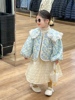 韩版女童蓝色碎花花边大翻领，加绒棉服泡泡袖棉外套时髦保暖外套冬