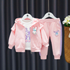 女童套装春秋2024儿童洋气休闲运动三件套女宝宝，时髦春装衣服