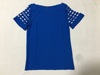 外贸原单 原创设计宝蓝色雪纺质感短袖T恤 个性镂空简约甜美百搭