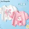拉夏贝尔女童短袖儿童夏季纯棉上衣，2024中大童粉色泡泡袖t恤