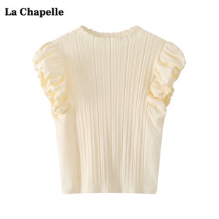 拉夏贝尔/La Chapelle设计感泡泡袖针织衫女春季短袖T恤上衣