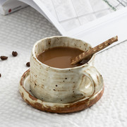 创意手捏粗陶日式咖啡杯勺碟套装手工艺术杯陶瓷手冲挂耳杯
